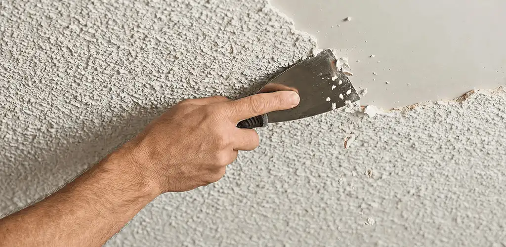 Popcorn ceiling removal scraping off textured ceiling finish in Orange, CA