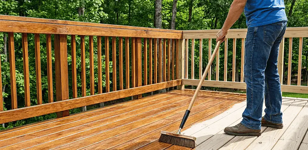 Deck staining and sealing application on a wood deck in Orange, CA
