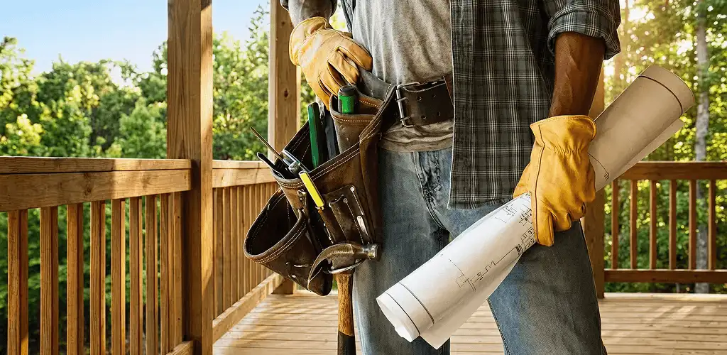 Professional handyman with tool belt ready for home repairs in Orange, CA