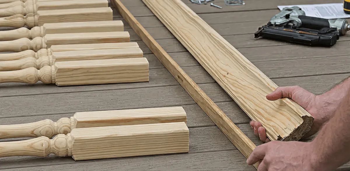 Handrail installation materials and wood components for stair rail work in Orange, CA